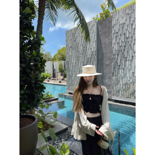 skibyTannin荷叶边下摆休闲开衫