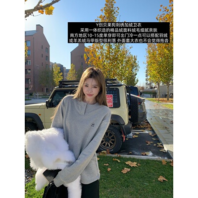 skibyTannin一体绒刺绣卫衣