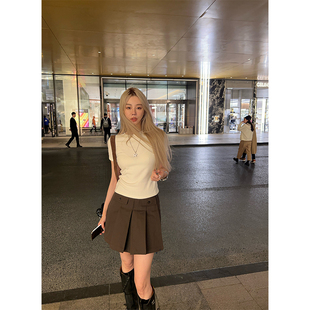 ski by Tannin赤兔 geek chic百褶女孩百搭高腰显瘦气质A字短裙女