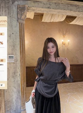 skibyTannin中袖露肩小衫
