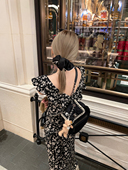 春夏中长款 ski byTannin玫瑰岛碎花黑色连衣裙女性感修身 荷叶边裙
