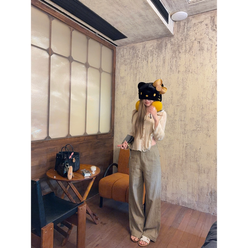 skibyTannin高腰亚麻西装裤