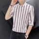 七分袖 透气舒适外套青年休闲衬衣 条纹上衣冰丝薄款 衬衫 男t恤夏季