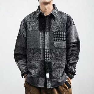 夹克 衬衫 秋冬男装 外穿搭配撞色外套帅气潮牌宽松百搭休闲格子男士