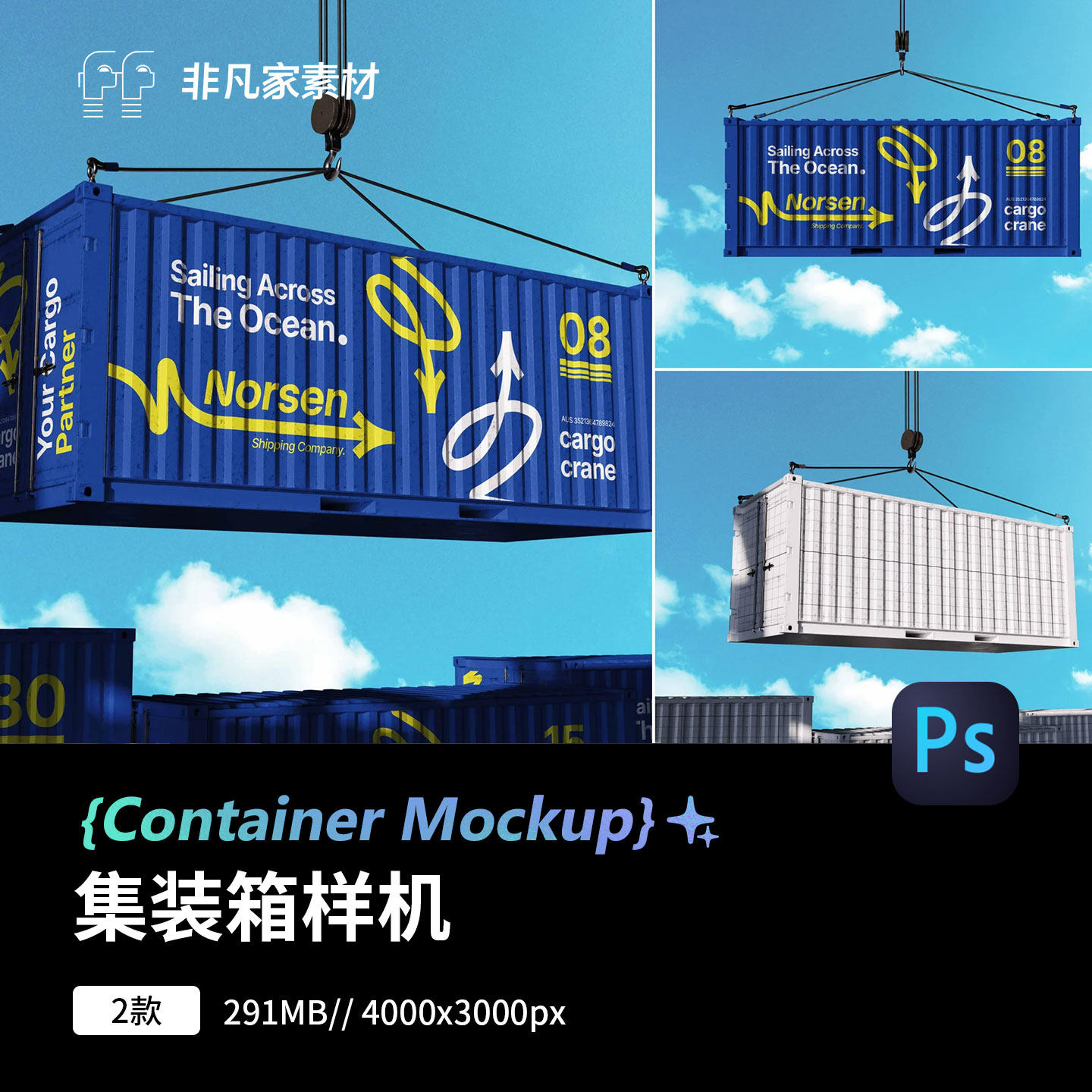 户外箱体箱柜集装箱logo品牌货柜vi贴图设计psd样机模板设计素材