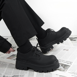 厚底增高鞋子德比鞋男款新款哑光高级感男士休闲黑色英伦风小皮鞋