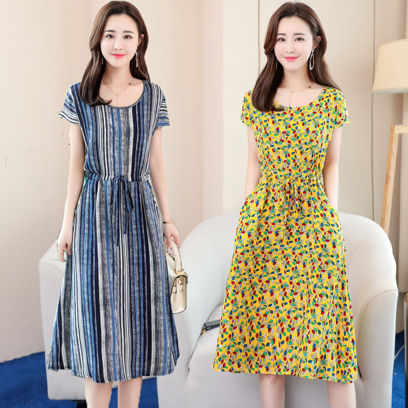 Short sleeved pure cotton Dress 2019 new pattern Mid length version Easy Add fertilizer XL True Silk Floral skirtin the Women's clothing/Boutique , Dress  category - from Buy2taobao.com to provide professional Taobao agent buy service