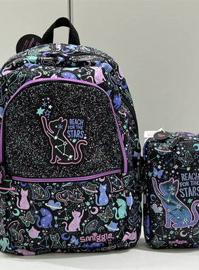 澳洲Smiggle书包黑色星空猫咪儿童背包餐包笔袋学生文具套装礼品
