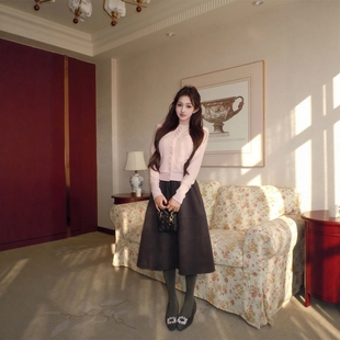 圆领韩系chic长袖毛衣开衫女冬季甜美修身针织外套小个子百搭上衣