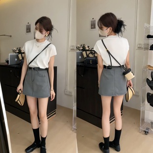 小个子茶系穿搭夏装 搭配一整套微胖牛仔半身裙子两件套装 夏季