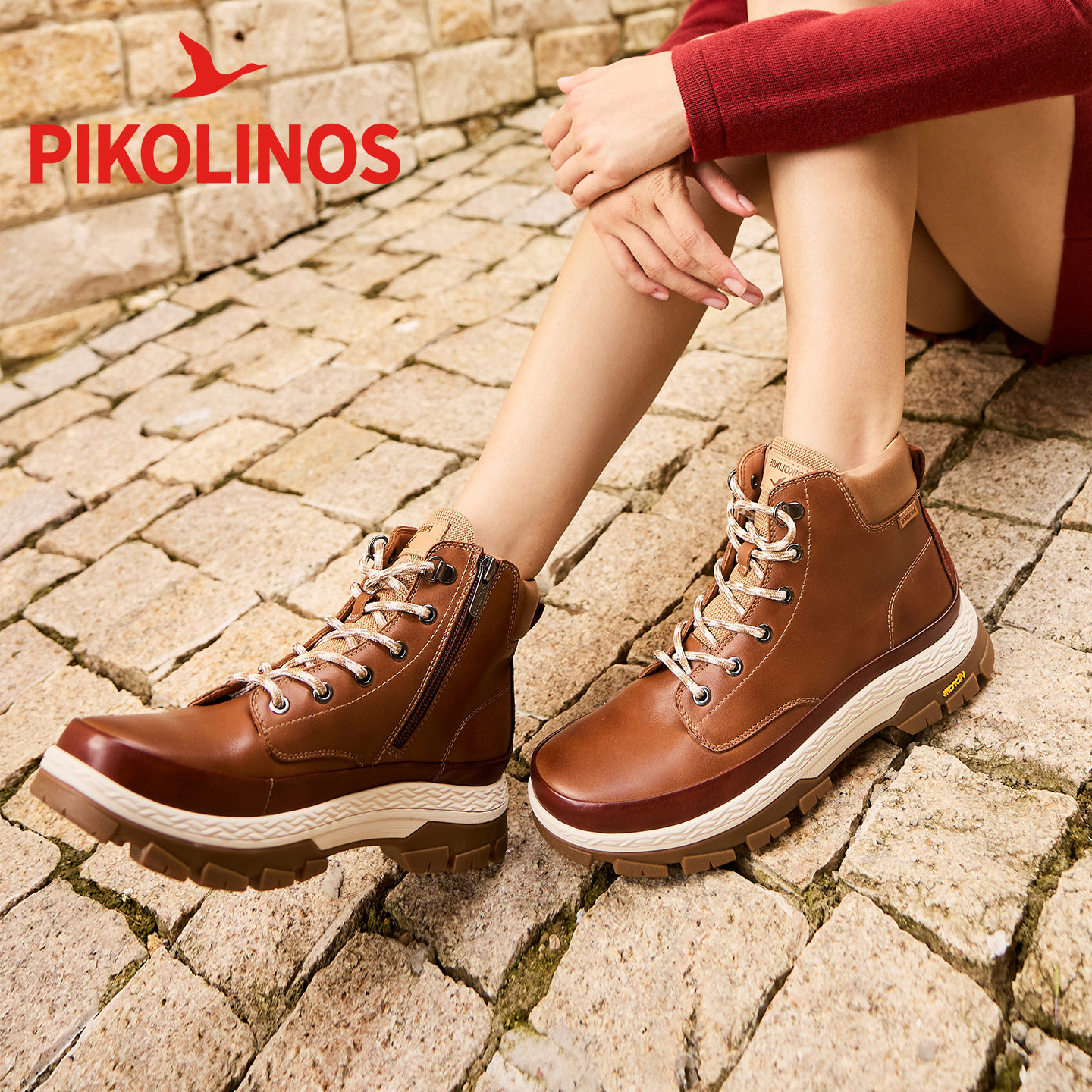 Pikolinos派高雁冬季多材质拼接圆头平跟系带马丁靴PA257301,女鞋,马丁靴,淘宝优惠券,粉丝福利购,淘宝优惠卷