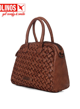 Pikolinos派高雁四季牛皮编织拉链纯色中型单肩包PC240801