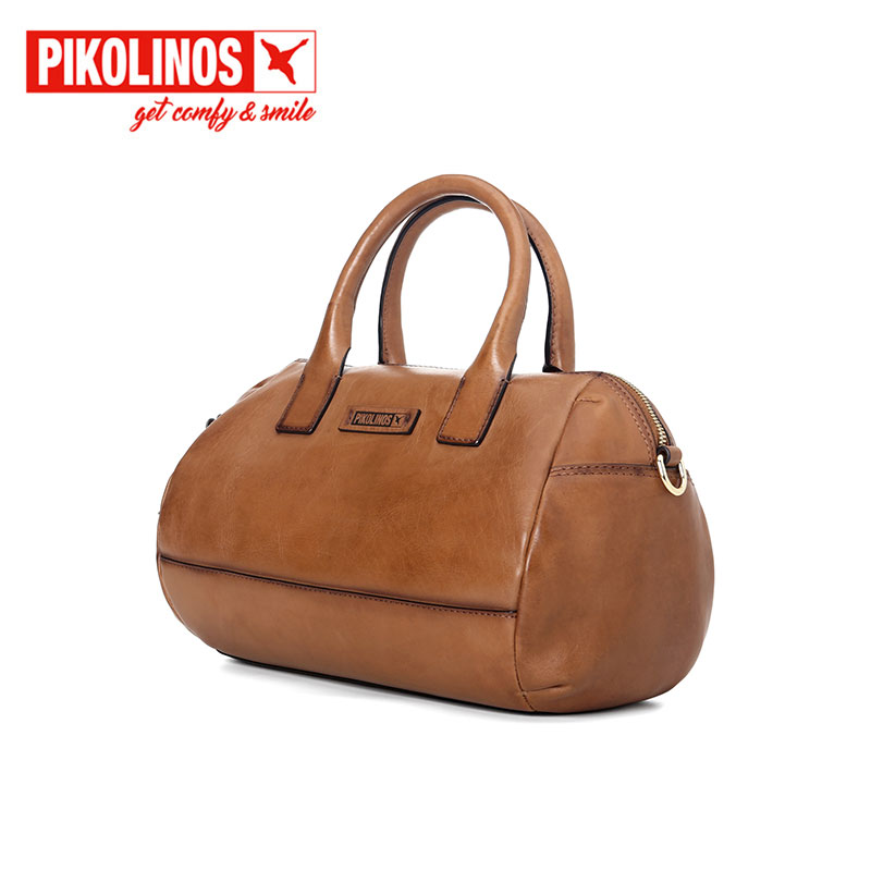 派高雁牛皮中型纯色水桶包