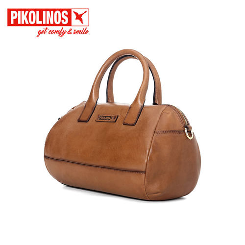 派高雁牛皮中型纯色水桶包