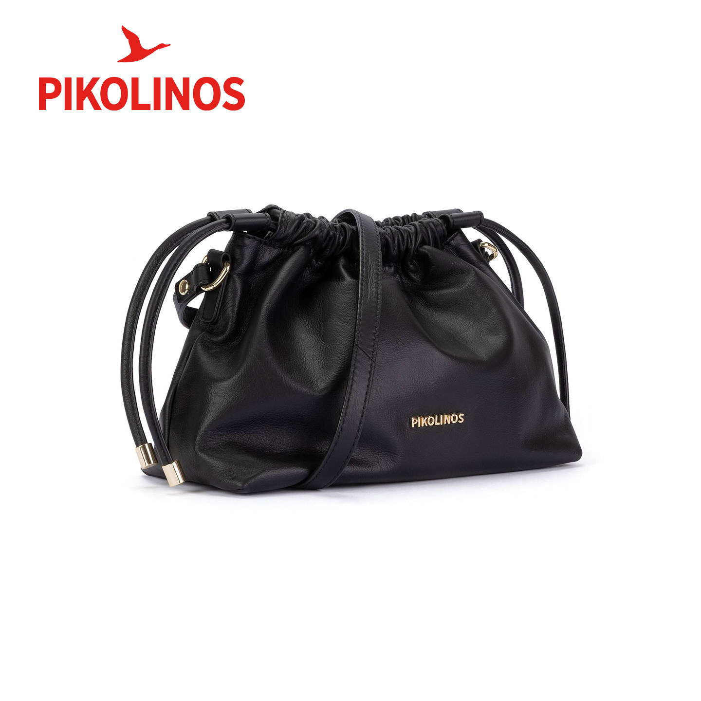 Pikolinos派高雁牛皮牛皮纯色抽绳单肩时尚水桶包PC263301