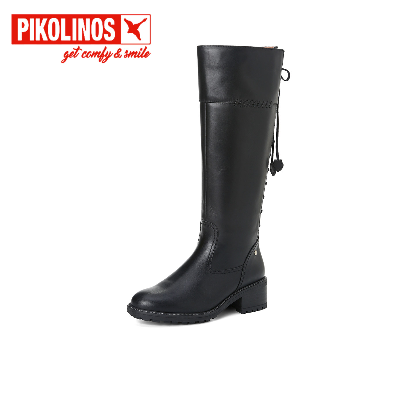 Pikolinos派高雁冬季擦色牛皮中粗跟后系带过膝骑士靴PA257104,女鞋,骑士靴,淘宝优惠券,粉丝福利购,淘宝优惠卷