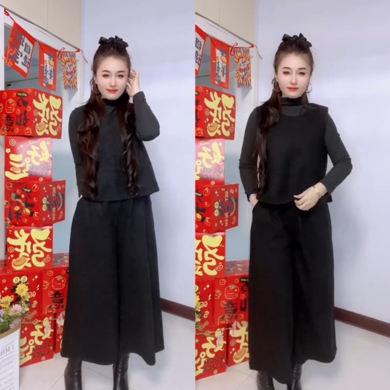 2026年秋冬季新款高级感毛呢时尚马甲套装女气质九分阔腿裤三件套,女装/女士精品,时尚套装,淘宝优惠券,粉丝福利购,淘宝优惠卷