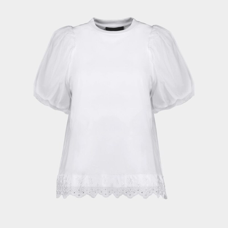 Simone Rocha 薄纱泡泡袖蕾丝T恤 - 纯棉 - 白色