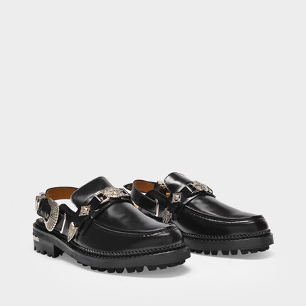 Toga Pulla 黑色露跟平底皮鞋 时尚穆勒鞋正品