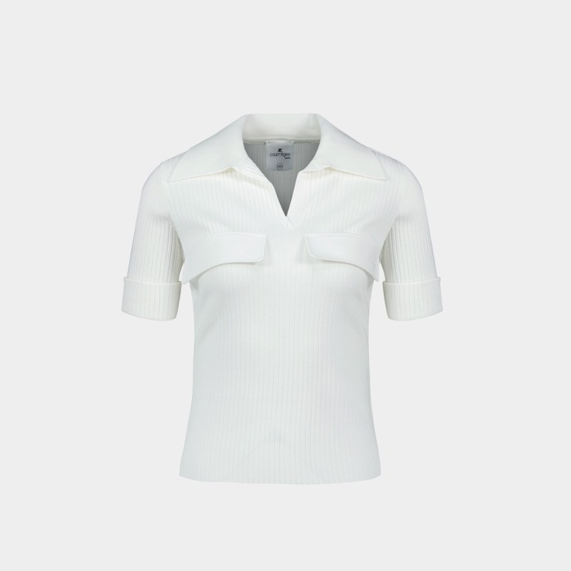 活希源 Courreges 罗纹 Polo 衫 - 合成材质 - 白色