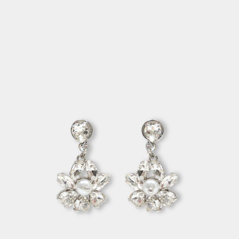 Simone Rocha 心形花朵水滴耳环 - 水晶 - 象牙色