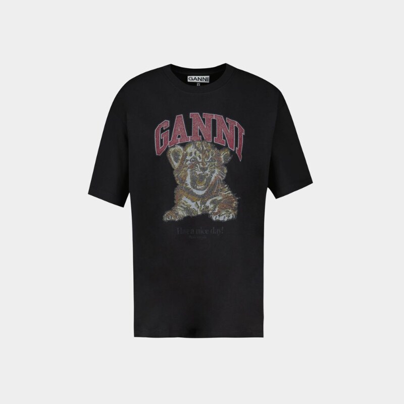 Ganni Ganni 重磅纯棉虎鱼子酱图案T恤 - 纯棉 - 黑色