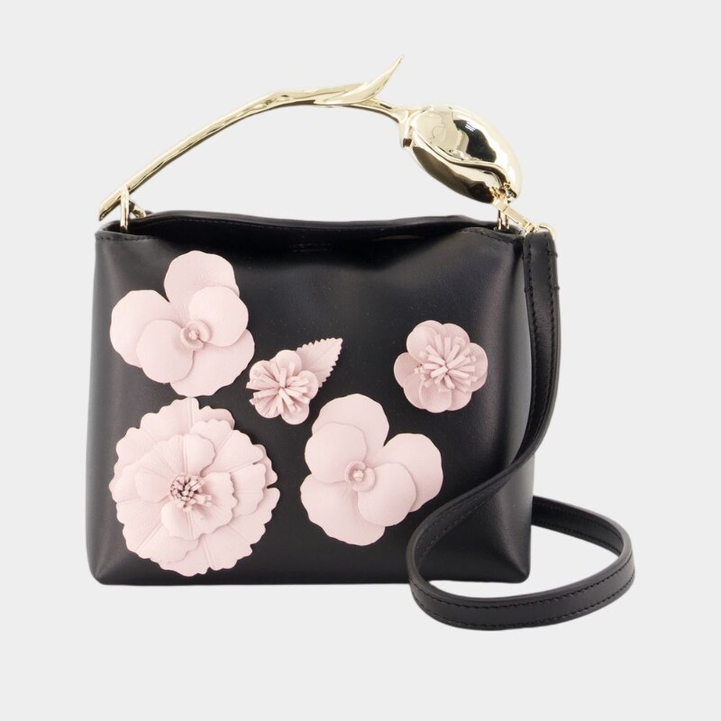 ERDEM Flower迷你Bloom手提包-皮质-黑色