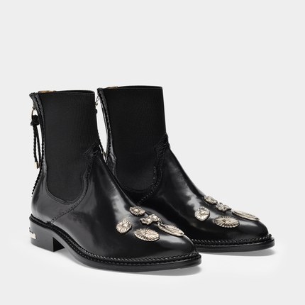 Toga Pulla 黑色及踝鞋子 牛皮皮质低跟靴正品