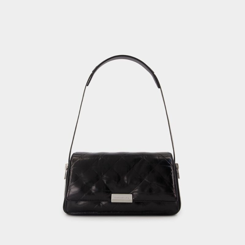 亚历山大王 Alexander Wang Siren中号翻盖单肩包-皮质-黑色