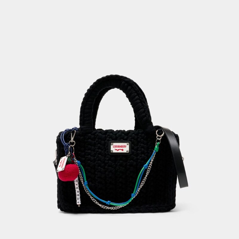 Charles Jeffrey Loverboy 苹果吊饰钱包 - 棉质 - 黑色