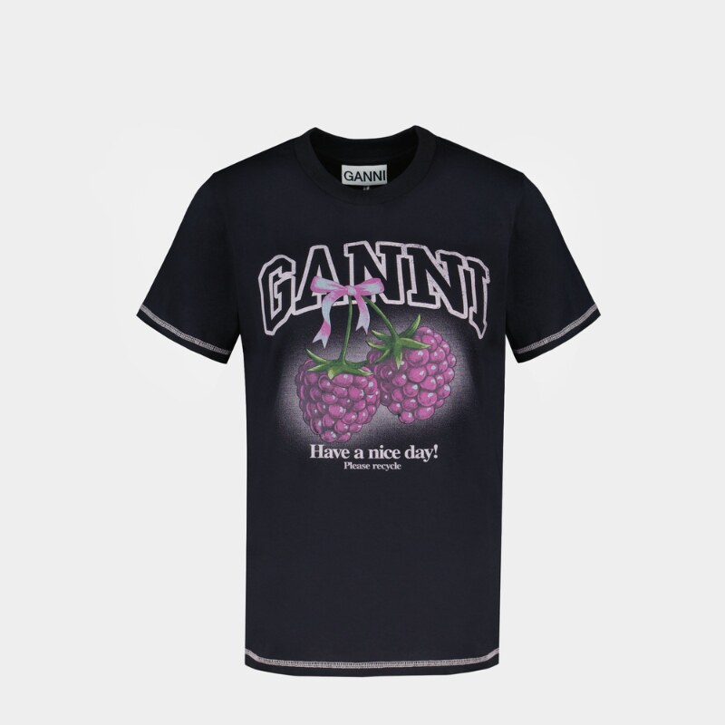 Ganni 树莓色T恤 - 纯棉 - 黑色
