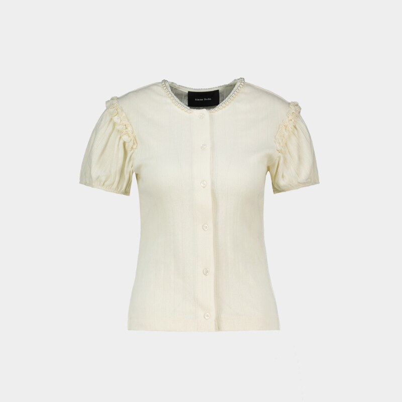 Simone Rocha 镂空泡泡袖开衫-合成材质-象牙白