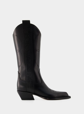 OFF WHITE Bottines For Walking 黑色皮质系带靴