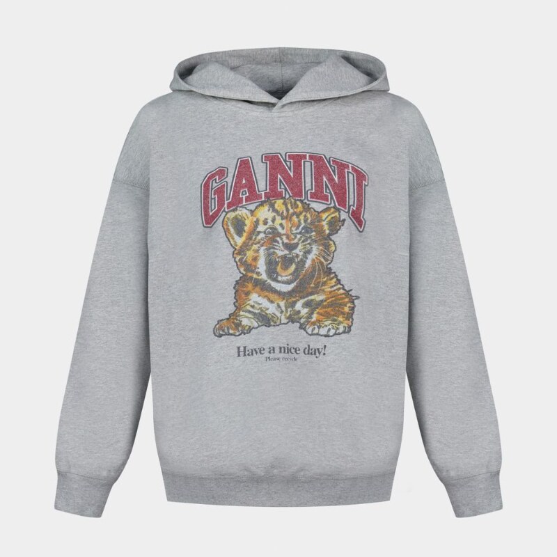 Ganni Isoli 串珠小老虎印花连帽衫 - 纯棉 - 灰色