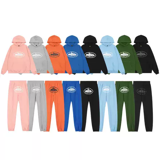 American-Style Corteiz Alcatraz Print Streetwear Unisex Loose Sweatshirt Hoodie Casual Sweatpants Set