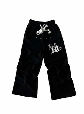 欧美街头风抓绒刺绣运动裤Trapstar字母休闲嘻哈青年加绒直筒卫裤