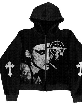 Dark series sweatshirts Loose zipper jacket美式复古连帽卫衣