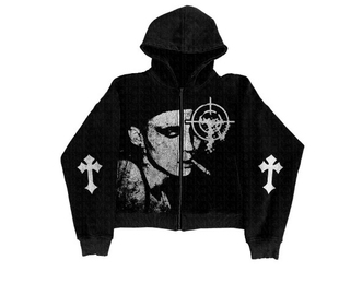 series jacket美式 sweatshirts zipper 复古连帽卫衣 Loose Dark