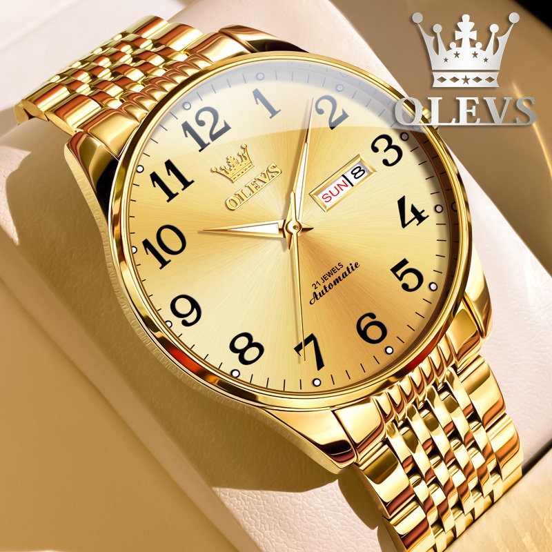 18K黄金色瑞士认证正品牌手表男士全自动机械中老年送爸爸十大礼