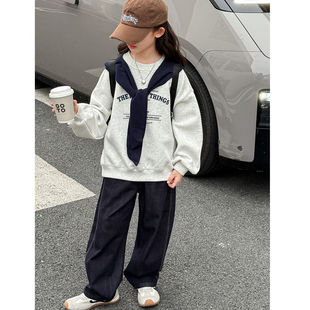 2025女童长袖韩版卫衣洋气潮酷儿童女孩大童早秋时髦休闲穿搭上衣