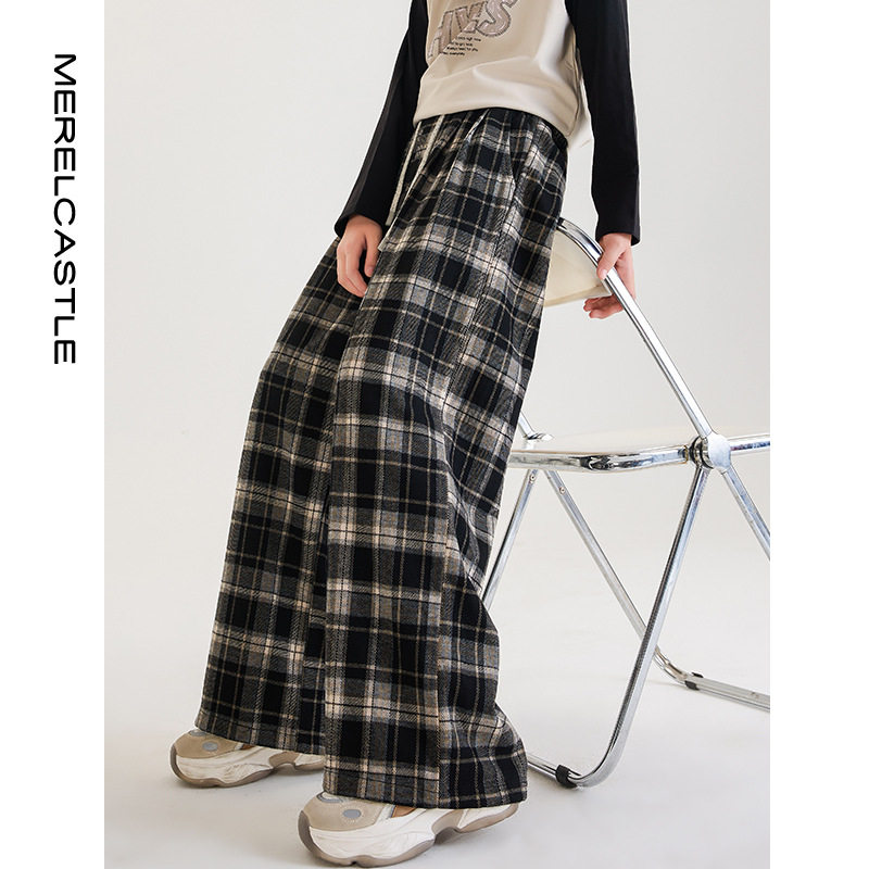 女童裤子春秋款2025新款女孩儿童洋气格子裤秋装长裤女大童阔腿裤