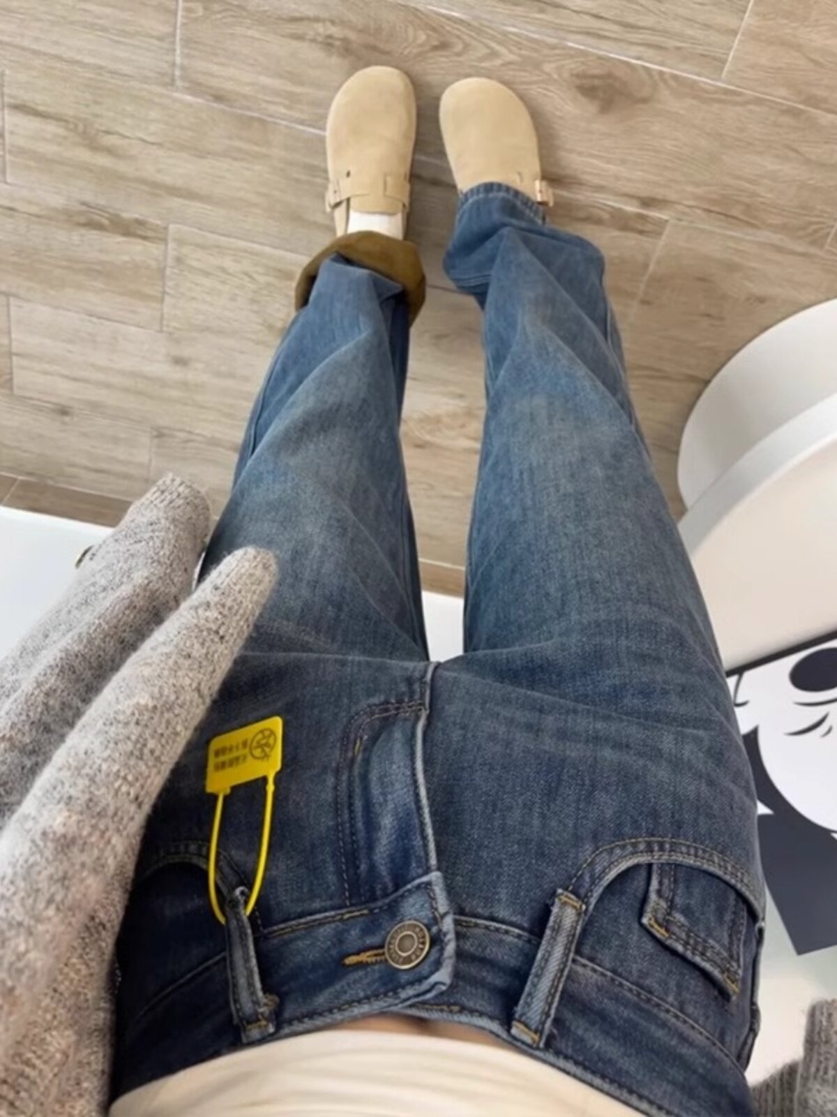 Retro Fleece-lined High-waist Slim Wide-leg Jeans for Women 2025 Autumn/Winter New Straight Leg Jeans for Women Floor-length Pants