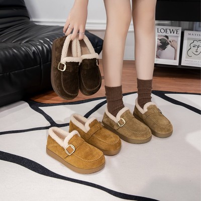 内增高加绒加厚毛毛鞋女2025冬季新款懒人一脚蹬平底软底勃肯鞋潮