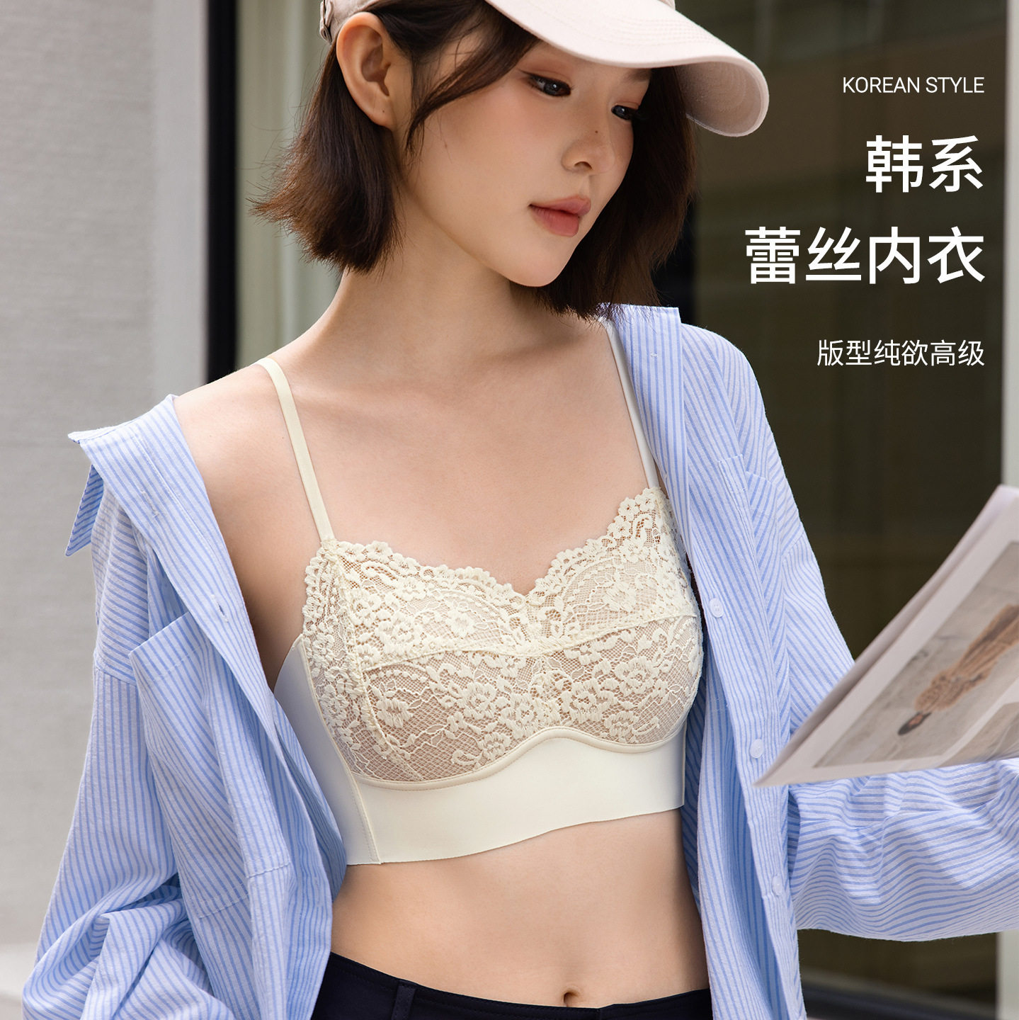 防走光韩系蕾丝抹胸文胸透气无钢圈手掌杯小胸显大内衣罩女超舒适