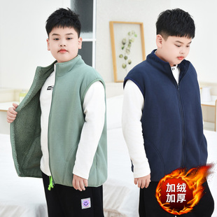 胖男童马甲秋冬加厚背心加肥中大女童加绒坎肩冬装外穿校服内搭棉