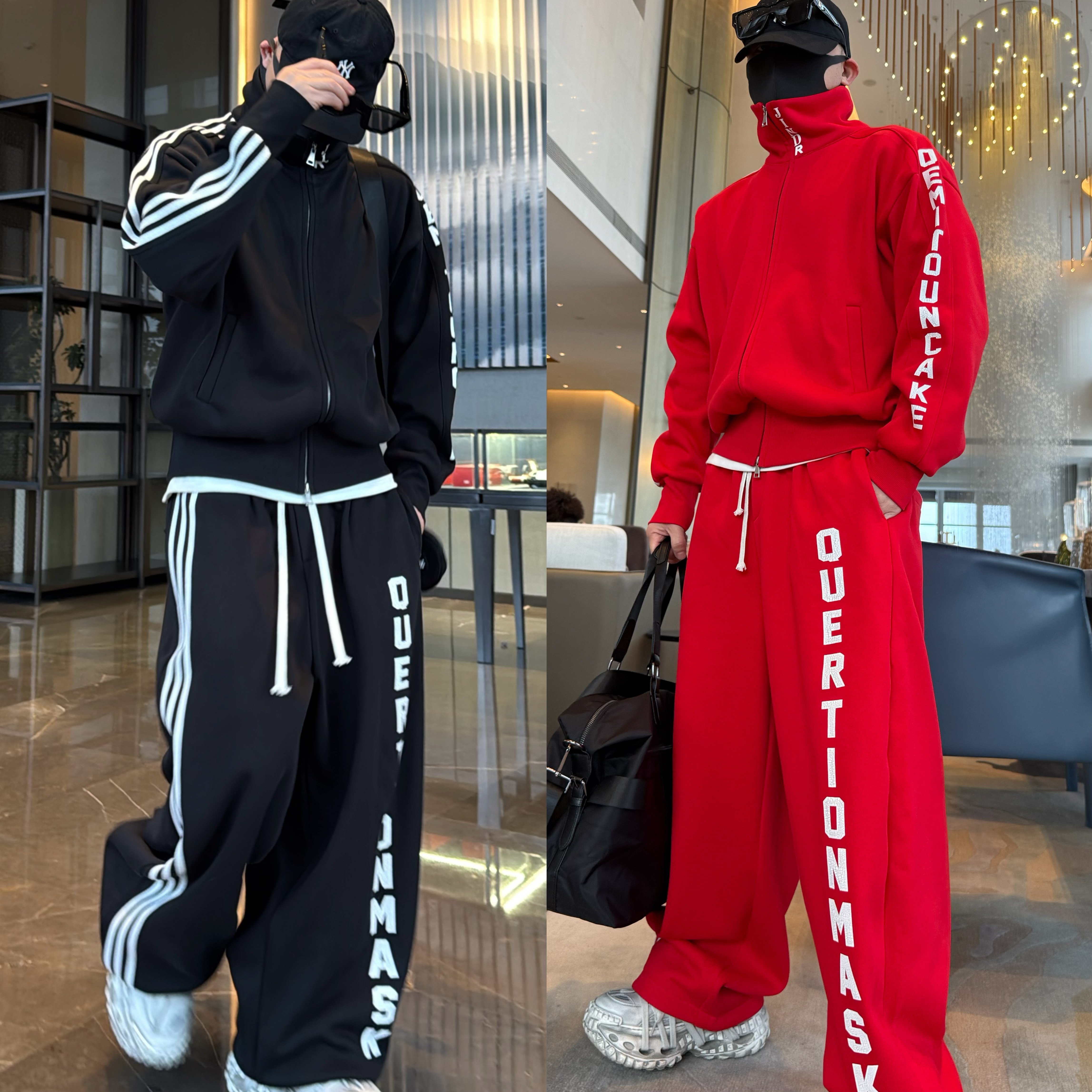 金先生冬季织带加绒印花字母开衫+可收口锥形弯刀裤(需分开下单),男装,休闲运动套装,淘宝优惠券,粉丝福利购,淘宝优惠卷