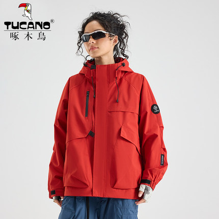 啄木鸟美式夹克外套男女春秋潮牌户外防风防水工装连帽情侣冲锋衣