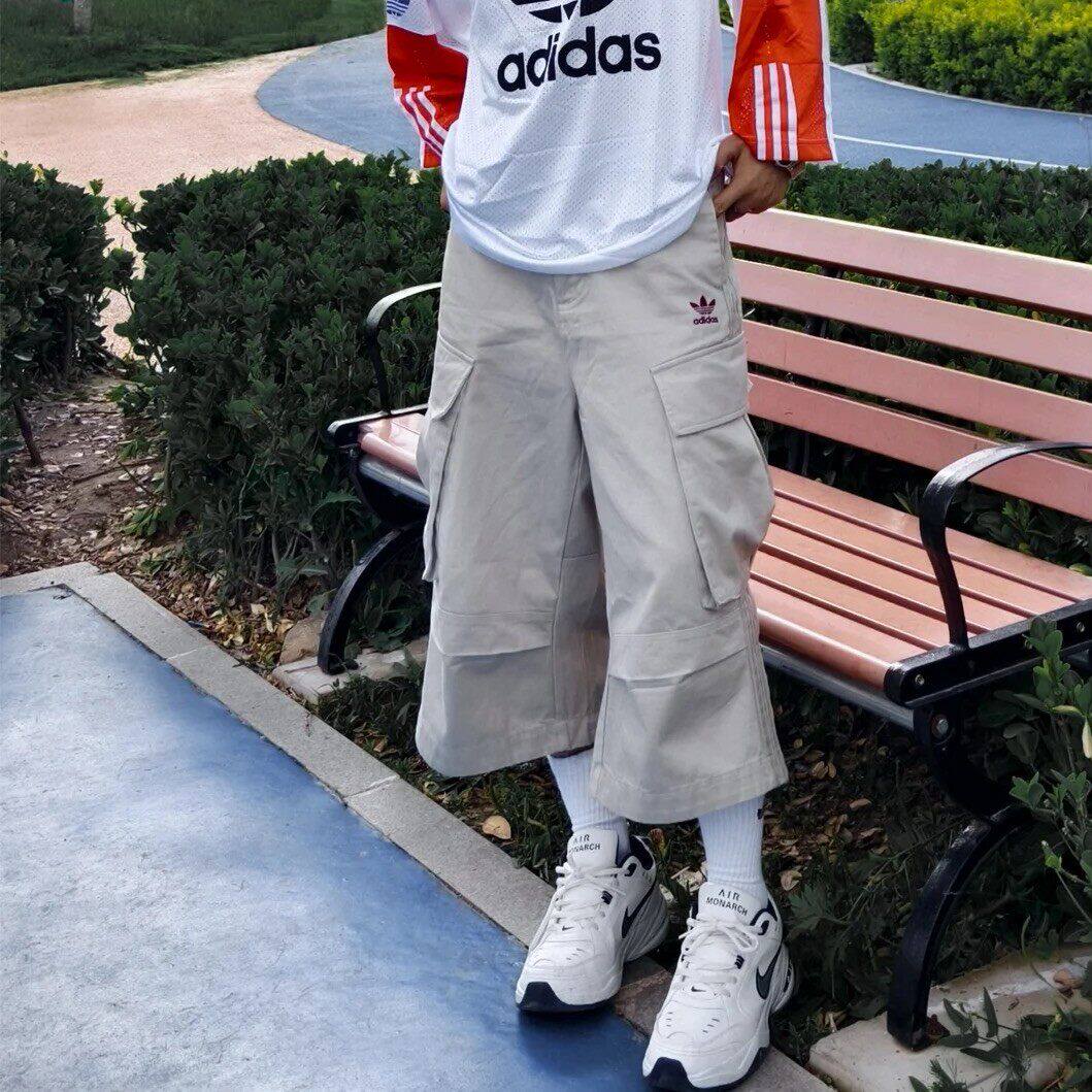 Adidas阿迪达斯正品三叶草男女工装宽松经典运动口袋七分裤KC0297
