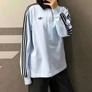 Adidas阿迪达斯三叶草春季男女韩版潮流三条纹运动POLO衫长袖T恤