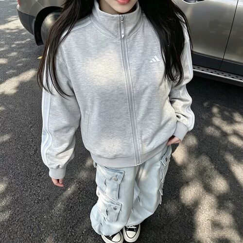 正品Adidas阿迪达斯外套女2026秋新款宽松休闲上衣针织夹克KZ1552